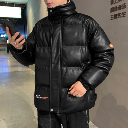 Men's Fashion Leather Cotton Jacket Plus Fleece Thickening