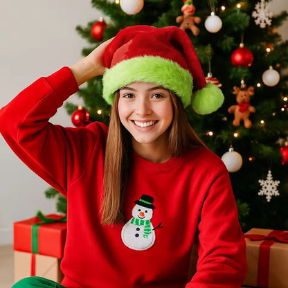 Fluorescent Green Decorative Red Suede Double Layer Christmas Hat