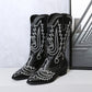 Women's Low Heel Sleeve Western Embroidered Round Toe Boots