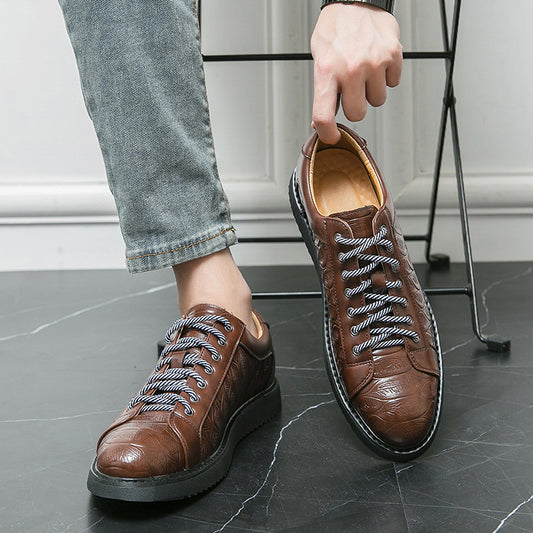 Men's Casual Leather Shoes Lace-up Flat Bottom Daily
