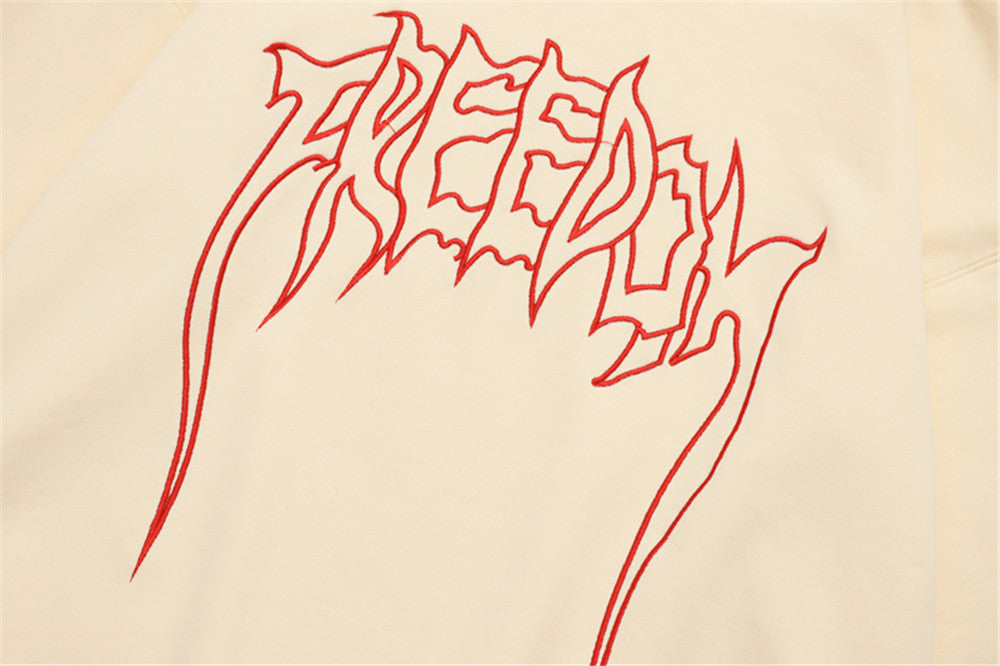 Letter Embroidered Frayed Hooded Sweatshirt