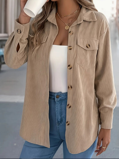 European And American Corduroy Striped Mid-length Coat Shirt