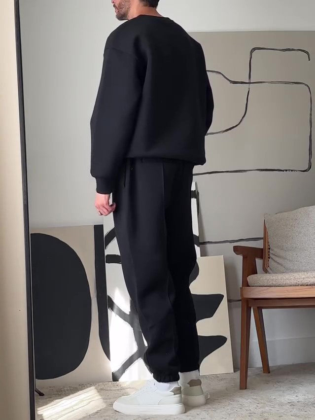 Men's Casual Round Neck Long Sleeve Sweatshirt & Elastic Waist Pants Set