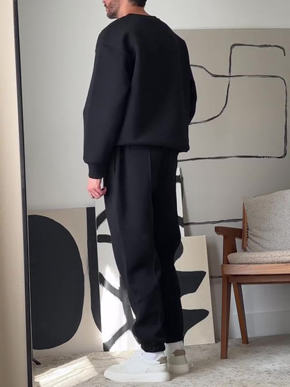 Men's Casual Round Neck Long Sleeve Sweatshirt & Elastic Waist Pants Set