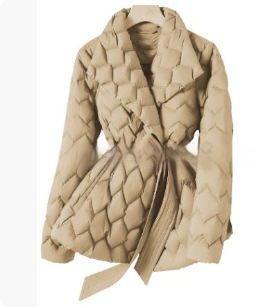 Chocolate Silk Line Lightweight Short Down Jacket Women's Waist-tight Mid-length Winter Coat