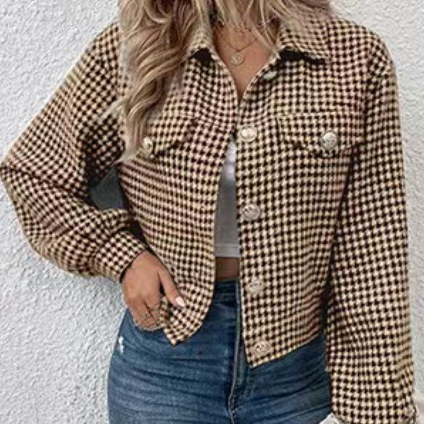 Women's Coat Lapel Single Breasted Houndstooth Jacket