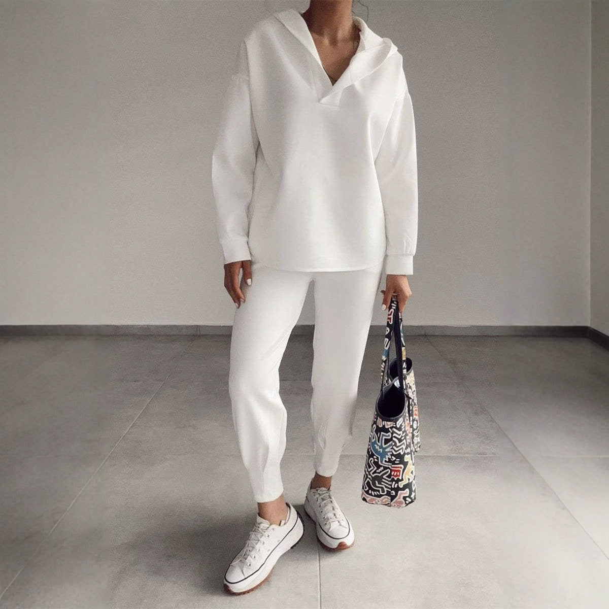 Commuting Casual Hooded Sweatshirt And Pants Two-piece Set