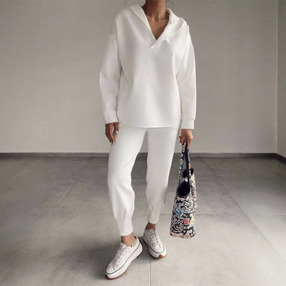 Commuting Casual Hooded Sweatshirt And Pants Two-piece Set
