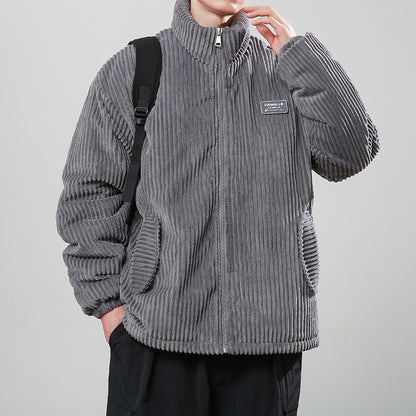 Winter Corduroy Cotton-padded Coat Warm Stand Collar Zipper Jacket Casual Outdoor Streetwear Men's Clothing