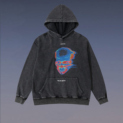 Washed Distressed Skull Graffiti Hoodie