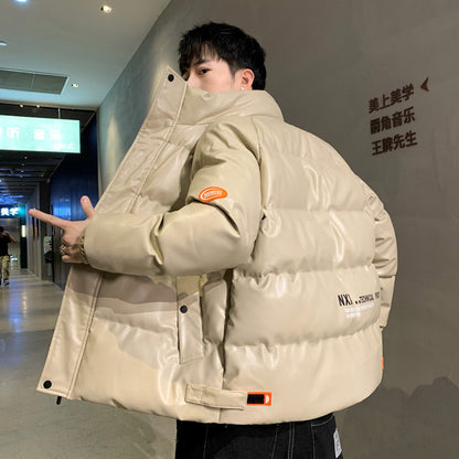 Men's Fashion Leather Cotton Jacket Plus Fleece Thickening