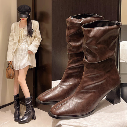 Large Size Women's Autumn And Winter High Heel Plus Fat Botton Width Ankle Boots