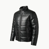 Black Faux Leather Puffer Jacket