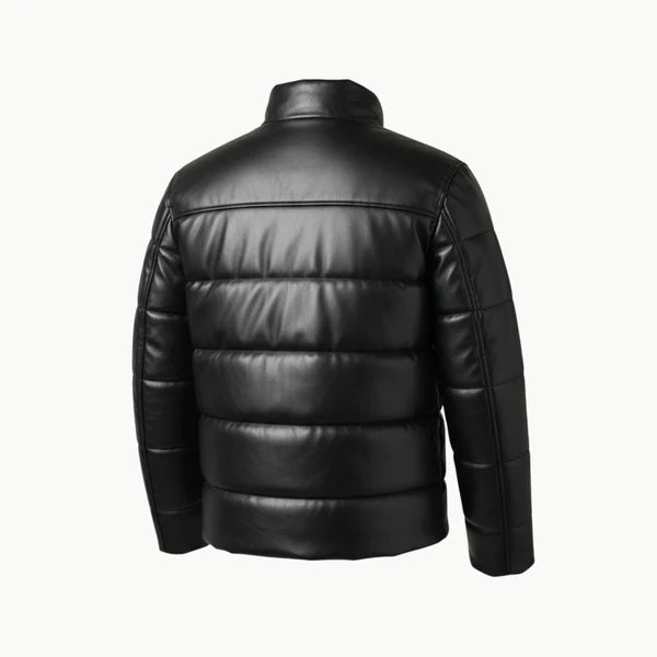 Black Faux Leather Puffer Jacket