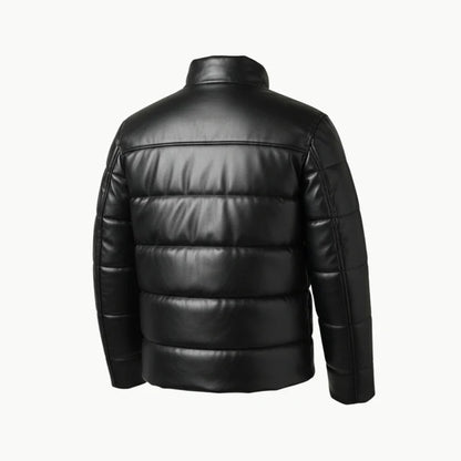 Black Faux Leather Puffer Jacket