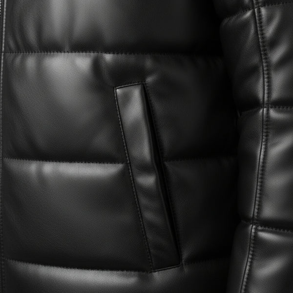 Black Faux Leather Puffer Jacket