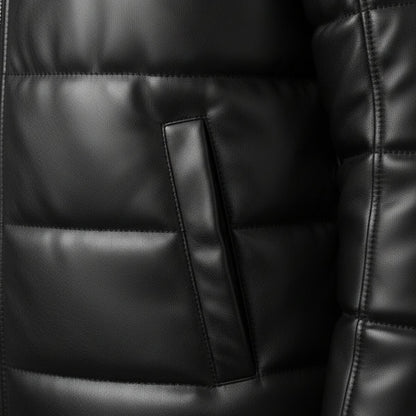 Black Faux Leather Puffer Jacket