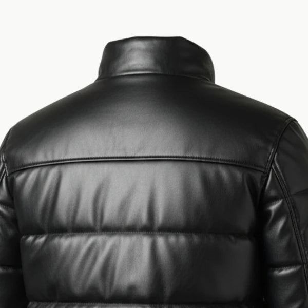 Black Faux Leather Puffer Jacket