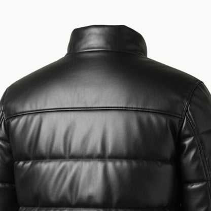Black Faux Leather Puffer Jacket
