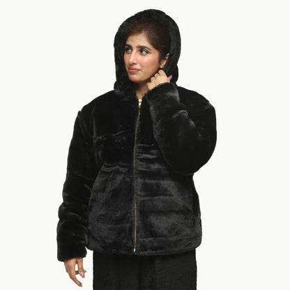 Women Black Mohair Fur Jacket