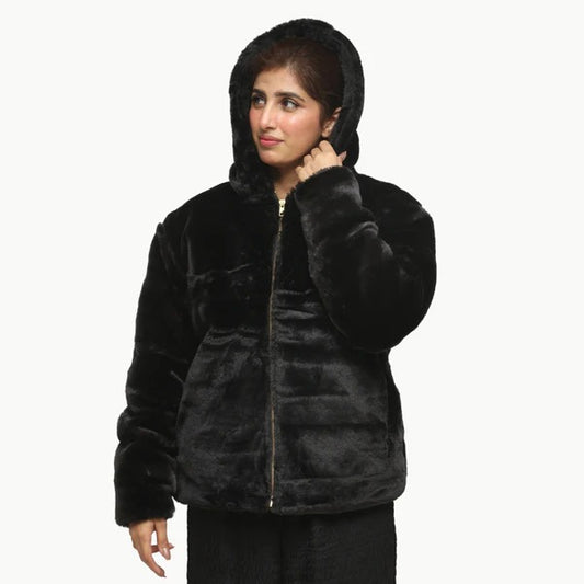 Women Black Mohair Fur Jacket