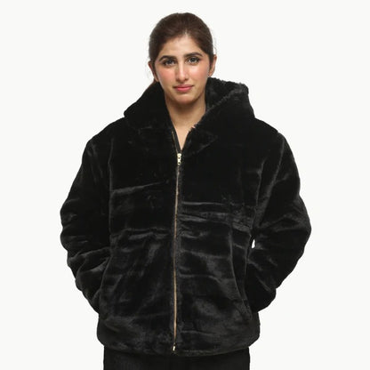Women Black Mohair Fur Jacket