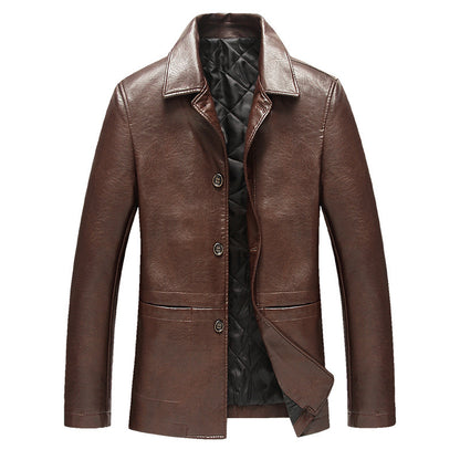 Middle-aged And Elderly Men's Cotton Lapel Leather Jacket