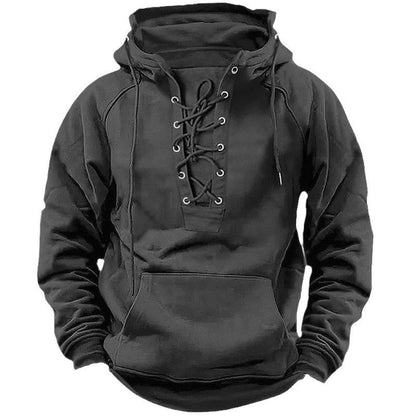 Ins Lace-up Hoodie Casual Sports Pocket Sweatshirt Men's Long-sleeved Top Clothing