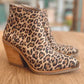 Leopard Pointed Ankle High-top Back Zipper Pull-up Boots For Women