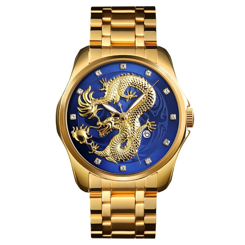 Chinese Fashion Dragon Totem Embossed Stainless Steel Strap Men