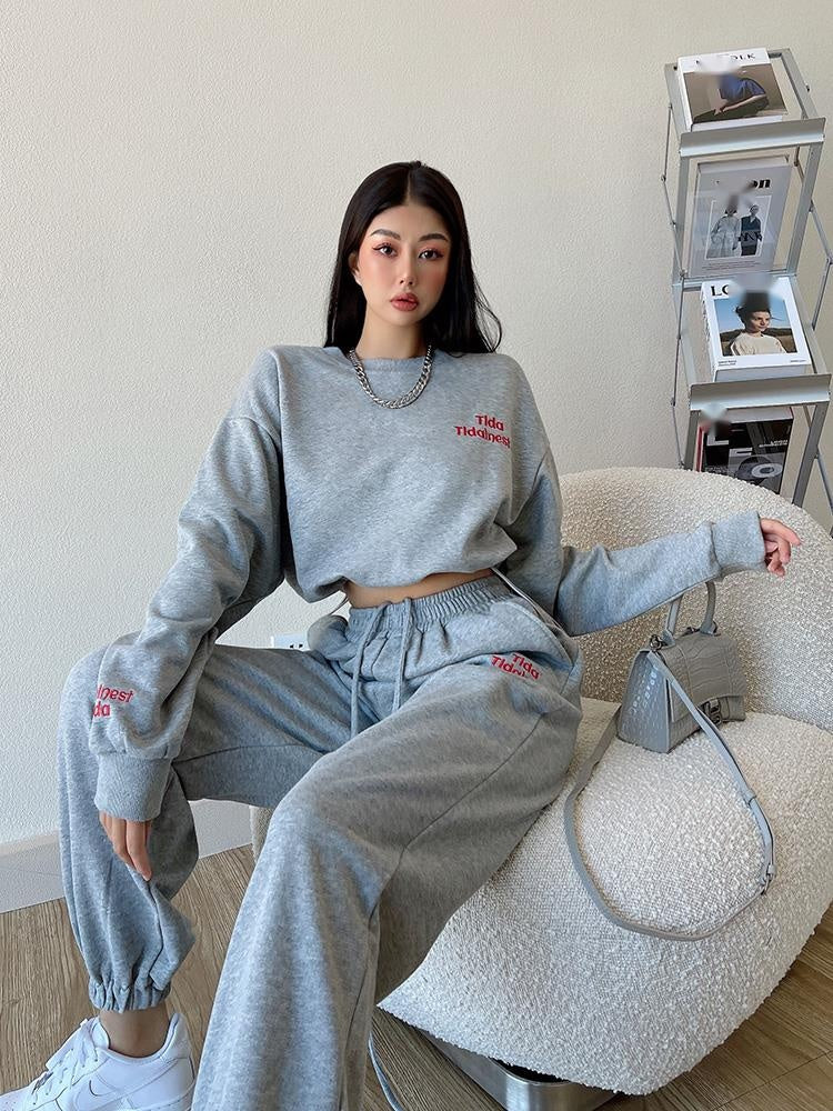 Casual Loose Letter Embroidered Long Sleeve Sweatshirt