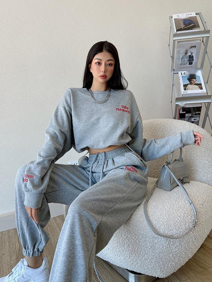 Casual Loose Letter Embroidered Long Sleeve Sweatshirt