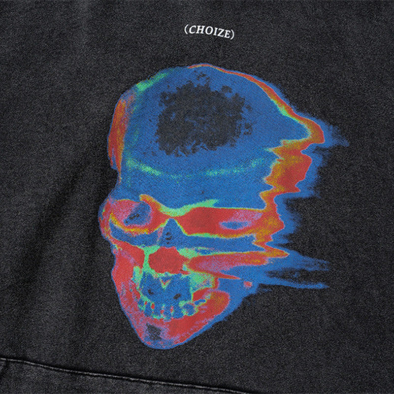 Washed Distressed Skull Graffiti Hoodie