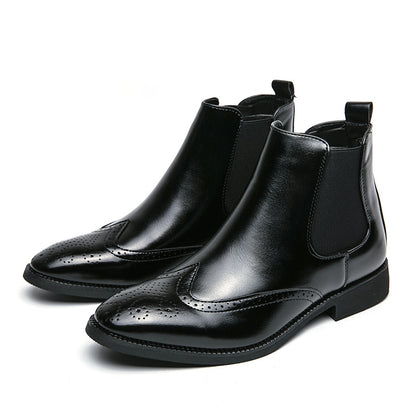 High-top Leather Shoes Men's Pointed Chelsea Booties