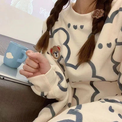 Foreign Flannel Pajamas Suit Women