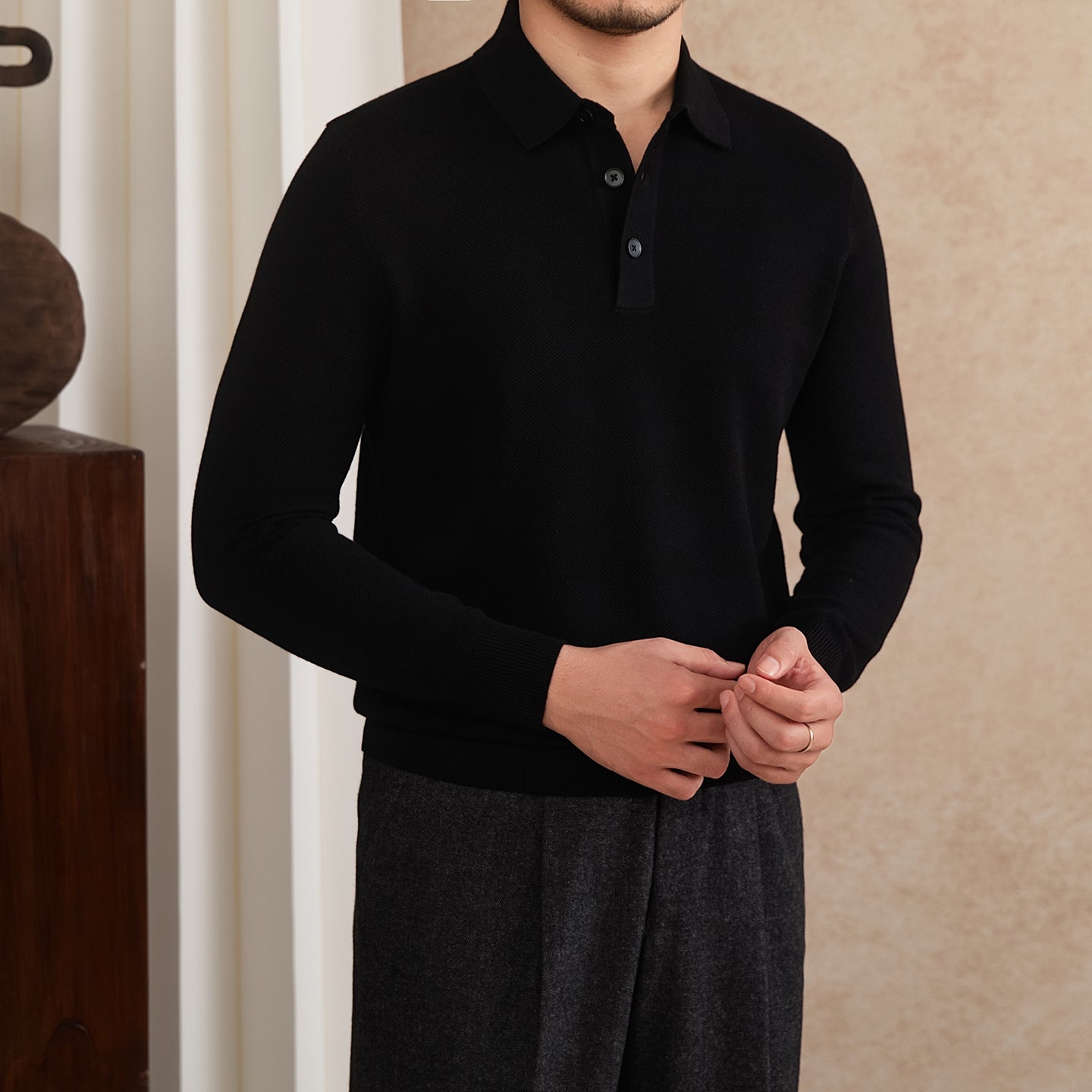 Slim-fit Cashmere Knitwear Lapel Long-sleeved T-shirt Casual Polo Shirt
