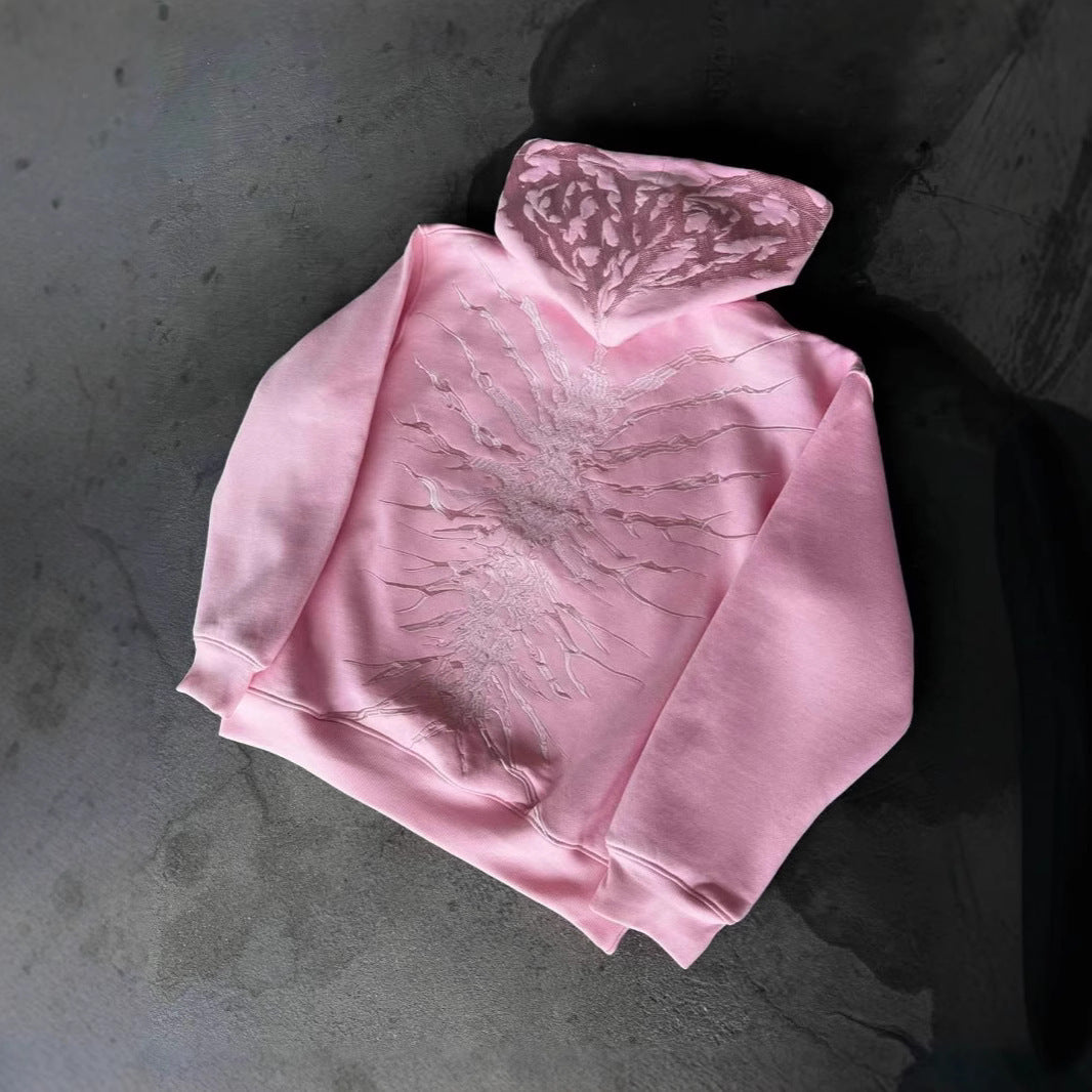 American-style Retro Washed Distressed Patch Hoodie