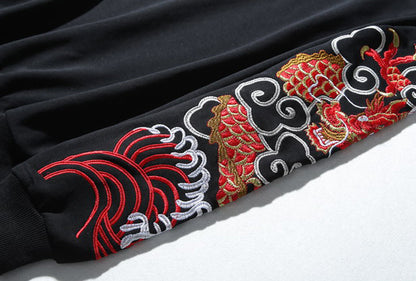 Embroidered Top Men's Casual Ethnic Style Pullover Round Neck Cotton Plus Velvet Sweatshirt