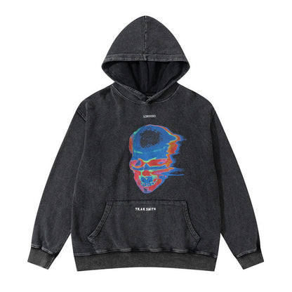 Washed Distressed Skull Graffiti Hoodie