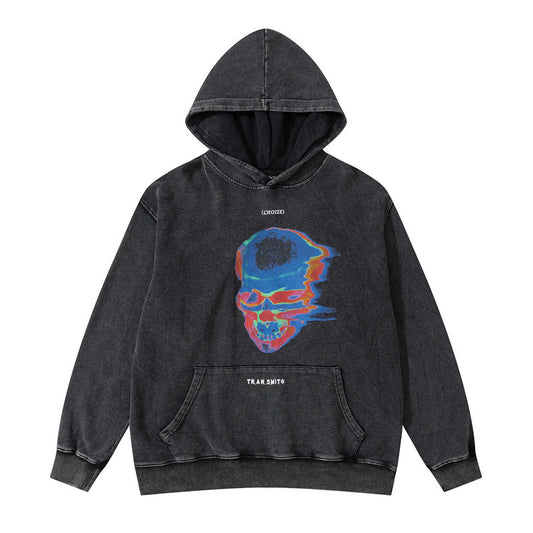 Washed Distressed Skull Graffiti Hoodie