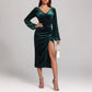 V-neck Velvet Dress Pleated Split Dress