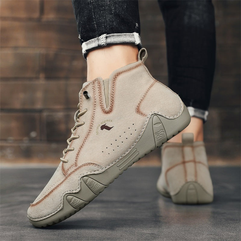 Men's Simple Printed Genuine Leather Working Wear Ankle Boots