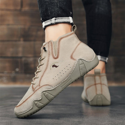 Men's Simple Printed Genuine Leather Working Wear Ankle Boots