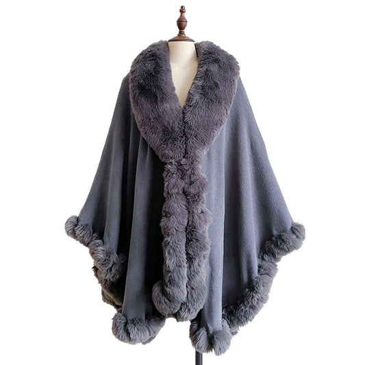 Oversized Loose Irregular Fur Collar Cape Shawl