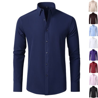Solid Long Sleeve Shirt Fashion Slim Lapel Button Office Business Shirt Men's Clothing