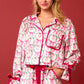 2 Pcs Women's Christmas Pajama Set Santa Tree Print Lapel Neck Button-up Long Sleeve Tops Shorts Loungewear Outfit