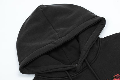 American Fashion Brand Washed Old Shark Printed Hoodie Oversize Velvet Padded Thickened Coat