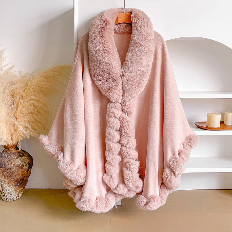 Oversized Loose Irregular Fur Collar Cape Shawl