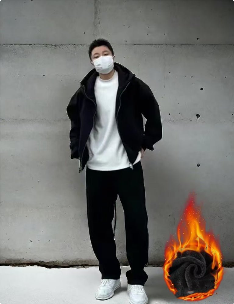 Autumn Winter Fleece - Lined Extra - Thick Men's Set Hoodie And Sweatpants - Babazayed