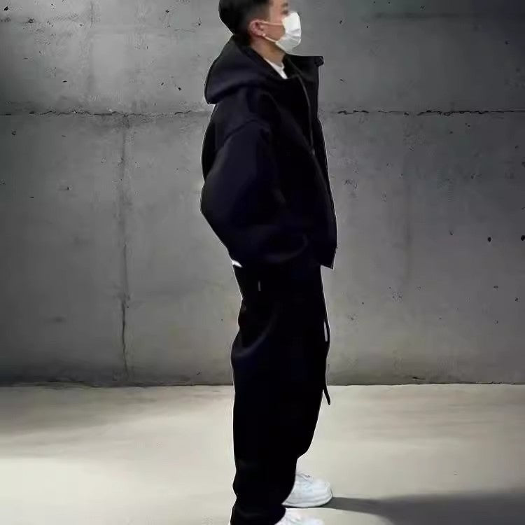 Autumn Winter Fleece - Lined Extra - Thick Men's Set Hoodie And Sweatpants - Babazayed